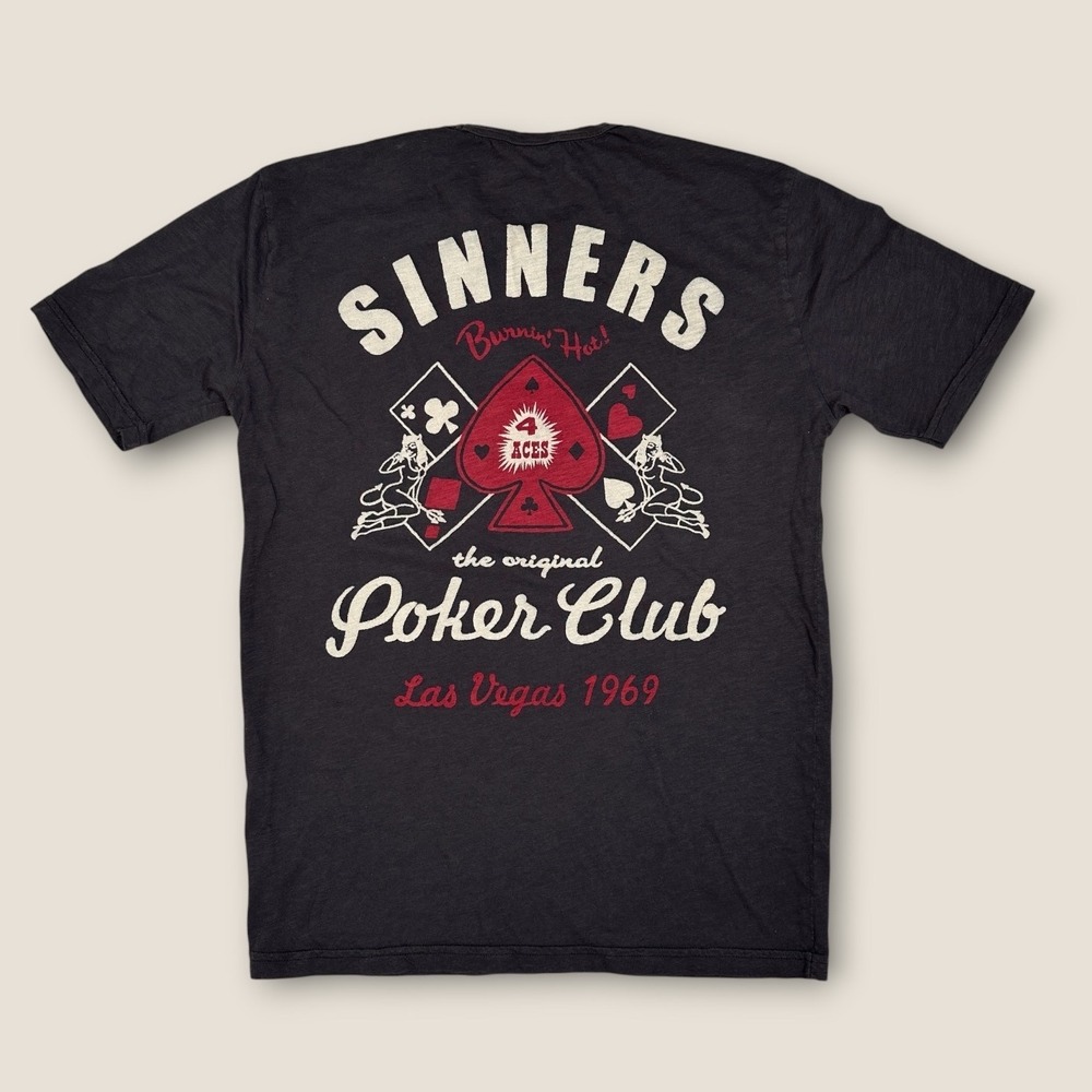 Lucky Brand Mens Sinners Poker Club Las Vegas T-Shirt Gray Large Made in USA
